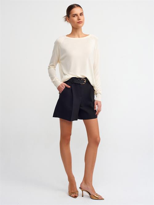 Wholesale Womens Cream Fine Knit Blouse with Raglan Sleeves and Side Slits