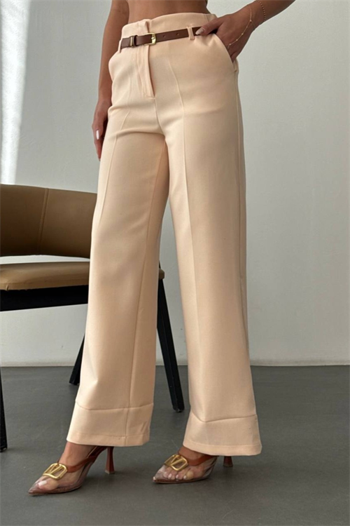 Wholesale Womens Cream High-Waisted Wide-Leg Trousers