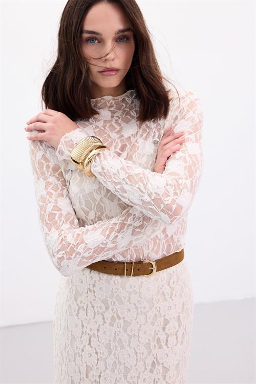 Wholesale Womens Cream Lace Long-Sleeve Blouse