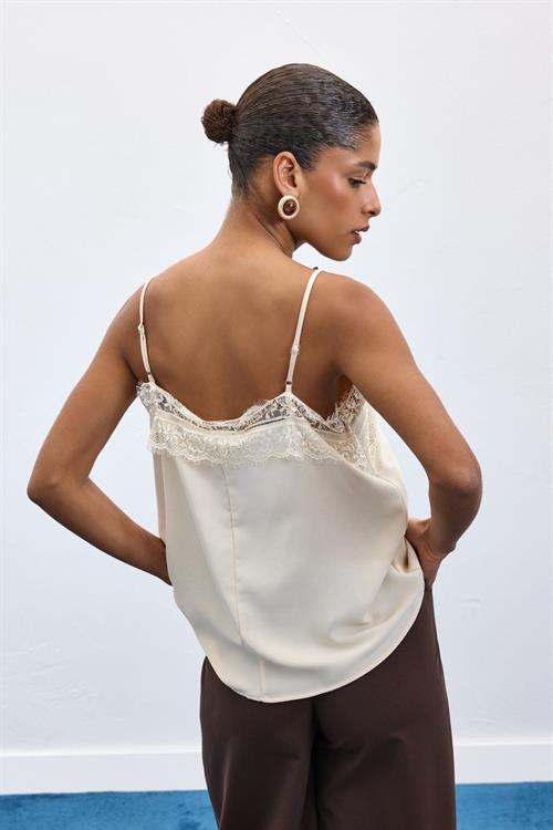 Wholesale Womens Cream Strappy Blouse with Lace Trim
