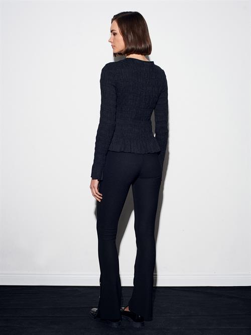 Wholesale Womens Dark Anthracite Buttoned Shirred Knit Top