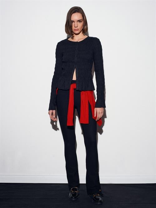 Wholesale Womens Dark Anthracite Buttoned Shirred Knit Top