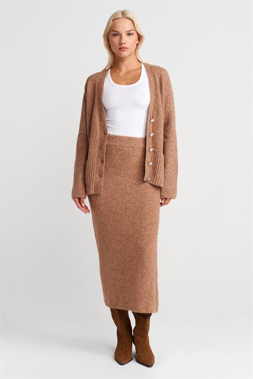 Wholesale Womens Dark Beige Elastic Waist Knit Skirt