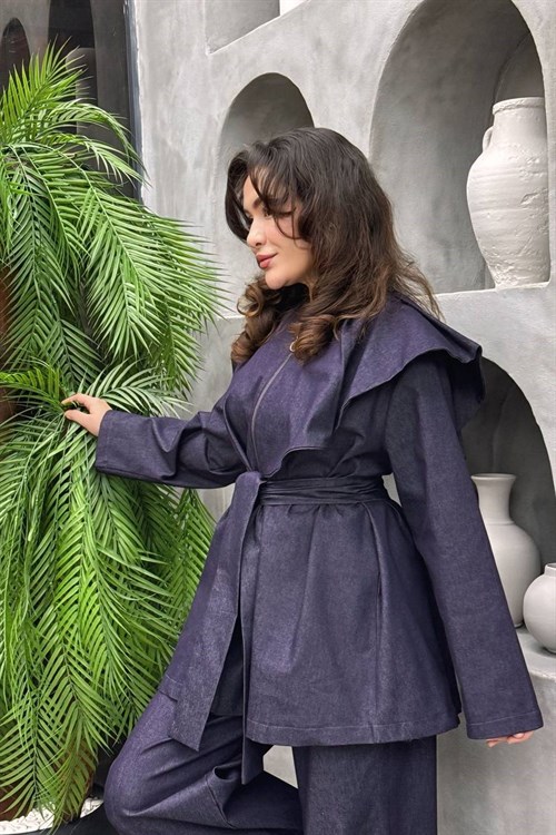 Wholesale Womens Dark Blue Denim Two-Piece Hijab Set