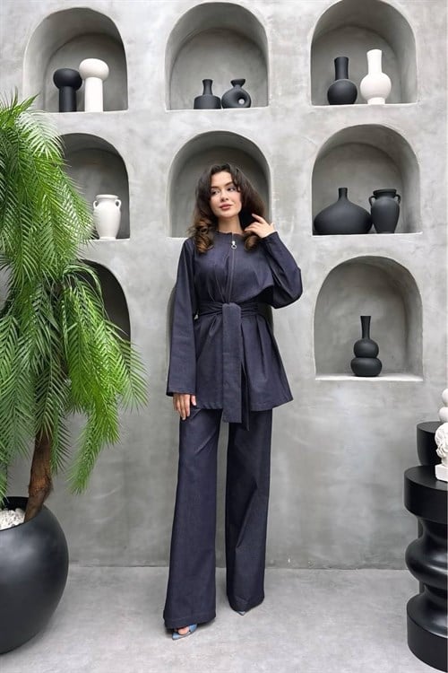 Wholesale Womens Dark Blue Denim Two-Piece Hijab Set