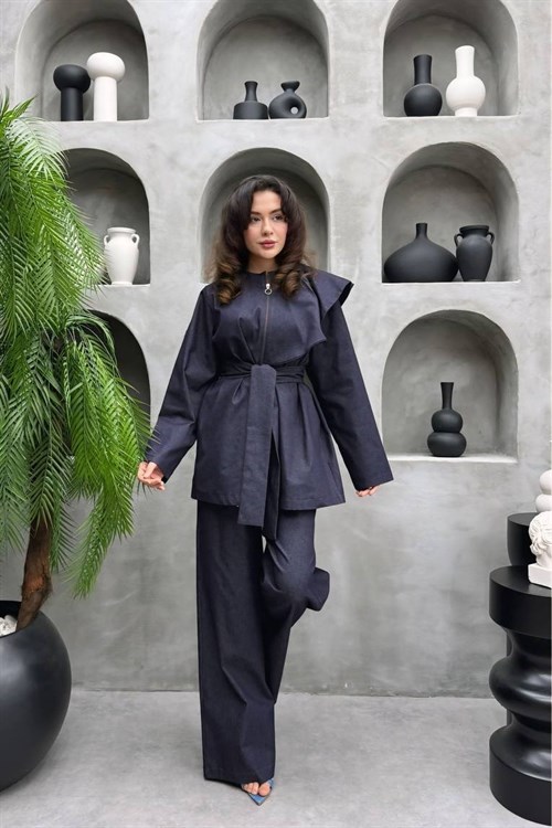 Wholesale Womens Dark Blue Denim Two-Piece Hijab Set