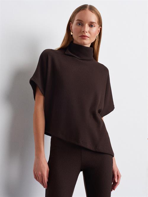 Wholesale Womens Dark Brown Asymmetrical Cut Turtleneck Sweater
