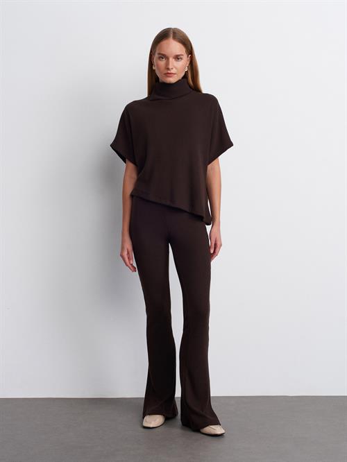 Wholesale Womens Dark Brown Asymmetrical Cut Turtleneck Sweater