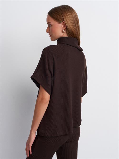 Wholesale Womens Dark Brown Asymmetrical Cut Turtleneck Sweater