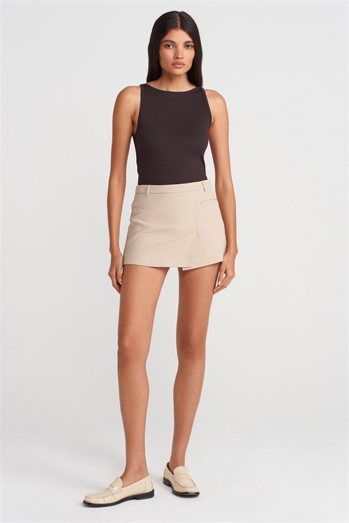 Wholesale Womens Dark Brown Beige Cotton-Modal Sleeveless Top