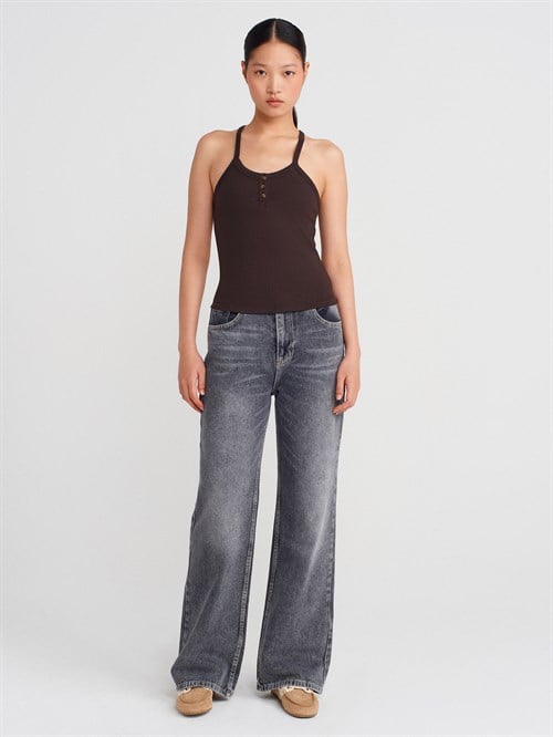 Wholesale Womens Dark Brown Button-Front Tank Top