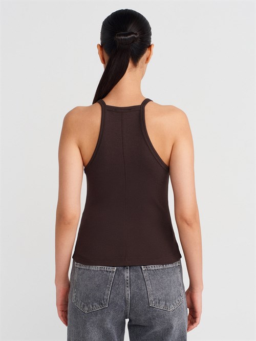 Wholesale Womens Dark Brown Button-Front Tank Top
