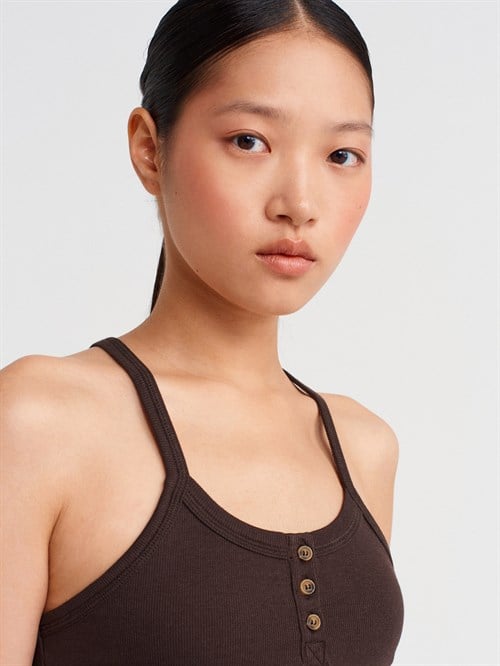 Wholesale Womens Dark Brown Button-Front Tank Top