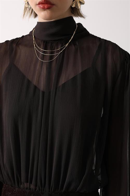 Wholesale Womens Dark Brown Chiffon Mini Dress with Tie-Neck