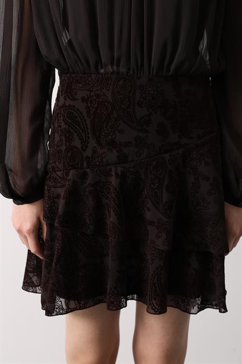 Wholesale Womens Dark Brown Chiffon Mini Dress with Tie-Neck