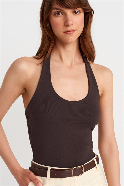 Wholesale Womens Dark Brown Cotton Halter Top