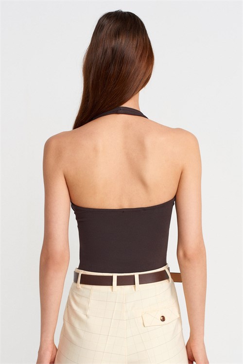 Wholesale Womens Dark Brown Cotton Halter Top