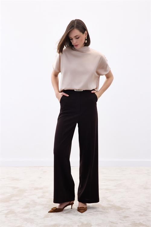 Wholesale Womens Dark Brown Crepe Trousers