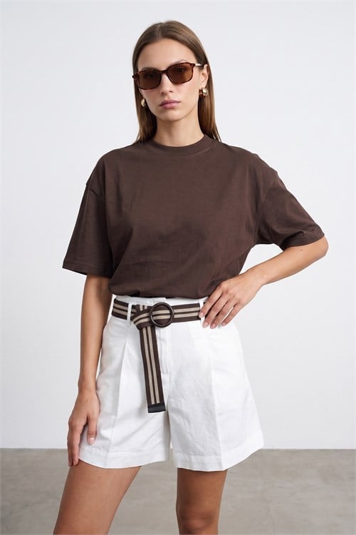 Wholesale Womens Dark Brown Crew-Neck Basic T-Shirt