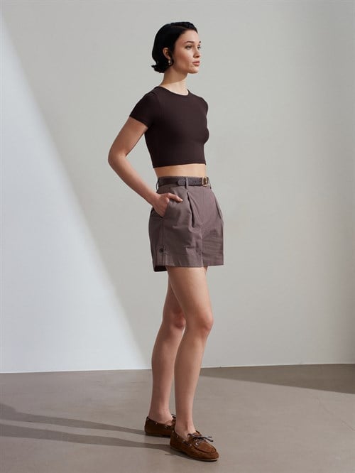 Wholesale Womens Dark Brown Crop T-Shirt