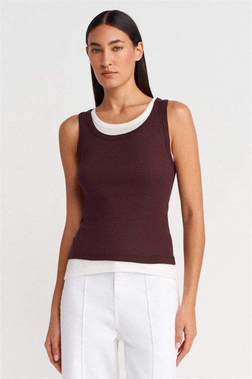 Wholesale Womens Dark Brown Double Layer Cotton Top