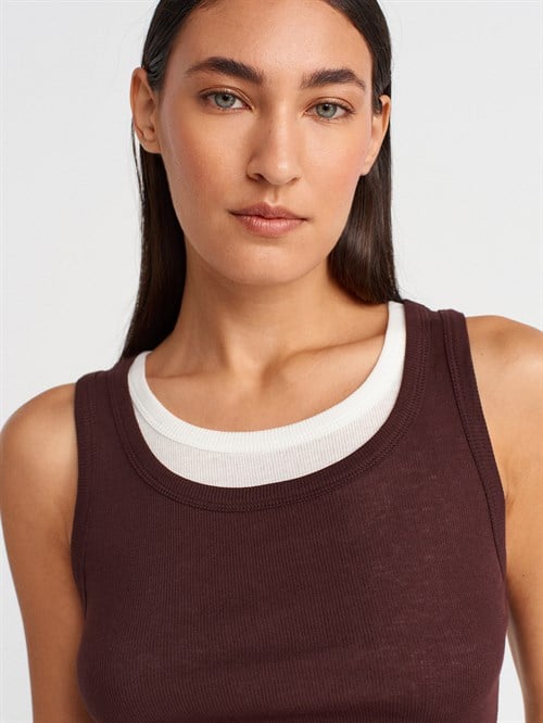 Wholesale Womens Dark Brown Double Layer Cotton Top