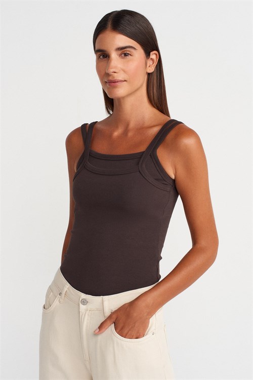 Wholesale Womens Dark Brown Double Straps Tank Top