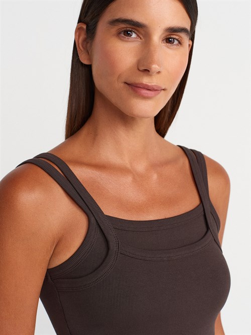 Wholesale Womens Dark Brown Double Straps Tank Top