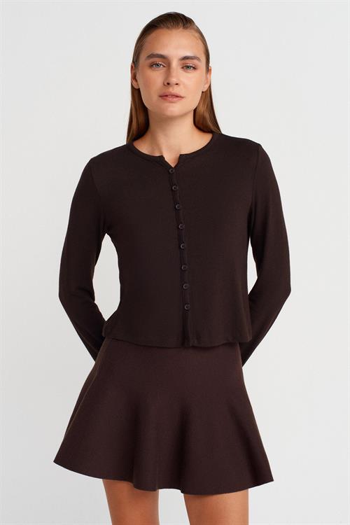 Wholesale Womens Dark Brown Elastic Waist Flounce Knit Skirt