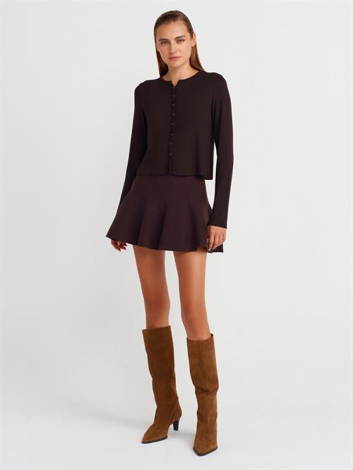 Wholesale Womens Dark Brown Elastic Waist Flounce Knit Skirt