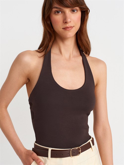 Wholesale Womens Dark Brown Halter Neck Top