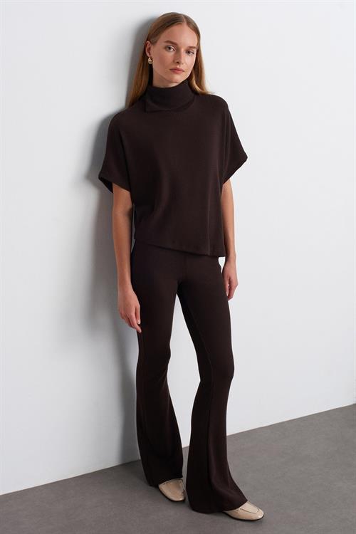 Wholesale Womens Dark Brown High Waist Knitted Trousers