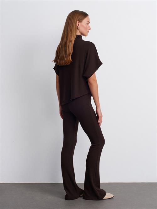 Wholesale Womens Dark Brown High Waist Knitted Trousers