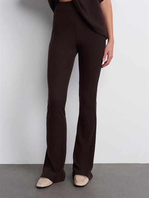 Wholesale Womens Dark Brown High Waist Knitted Trousers