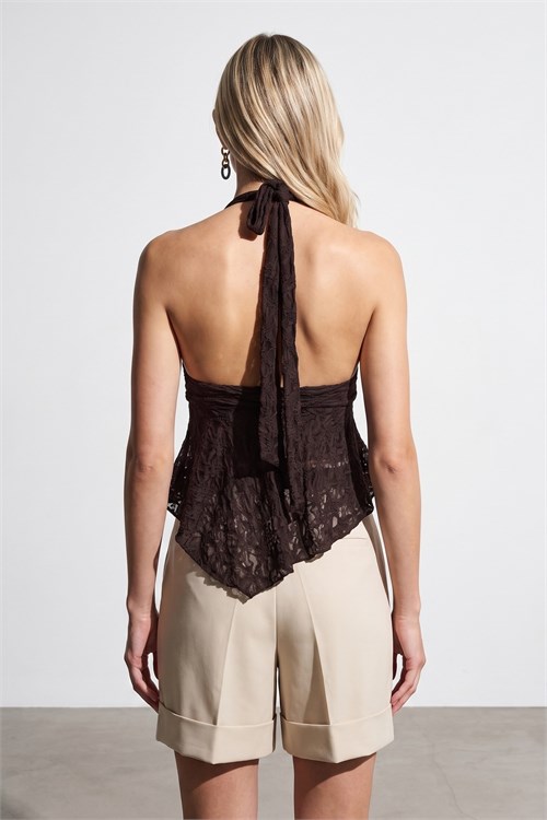 Wholesale Womens Dark Brown Lace Halter Top