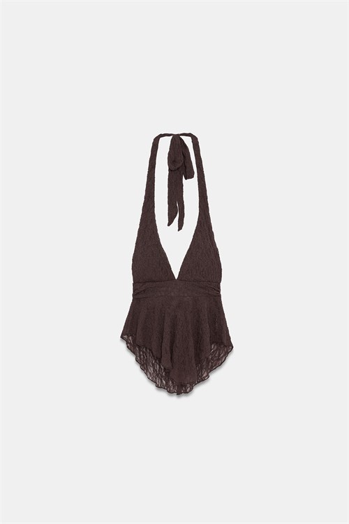 Wholesale Womens Dark Brown Lace Halter Top