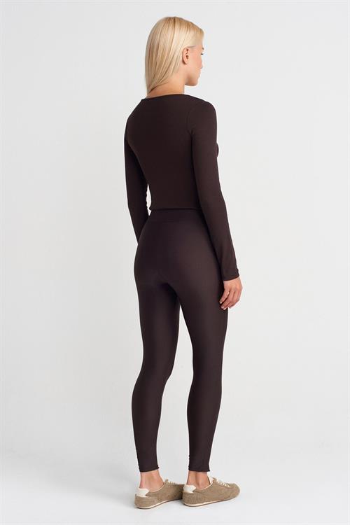 Wholesale Womens Dark Brown Leggings with Front Ankle Zippers