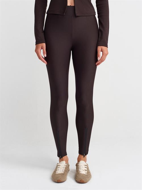 Wholesale Womens Dark Brown Leggings with Front Ankle Zippers