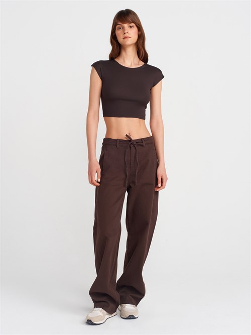 Wholesale Womens Dark Brown Modal Cotton Crop T-Shirt