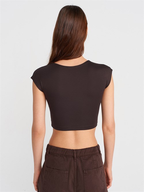 Wholesale Womens Dark Brown Modal Cotton Crop T-Shirt