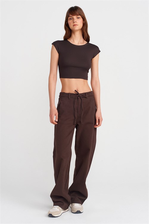 Wholesale Womens Dark Brown Modal-Cotton Cropped T-Shirt