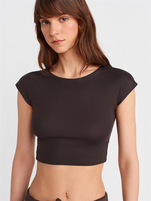 Wholesale Womens Dark Brown Modal Cotton Crop T-Shirt