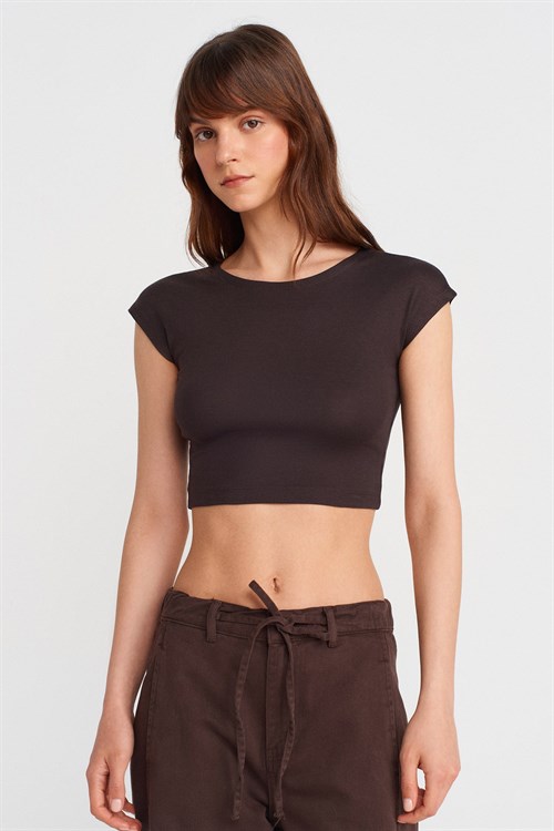 Wholesale Womens Dark Brown Modal Cotton Crop T-Shirt