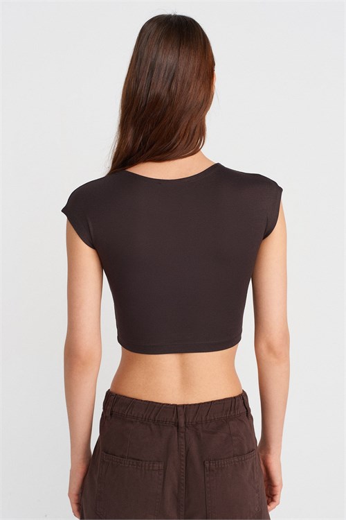 Wholesale Womens Dark Brown Modal-Cotton Cropped T-Shirt