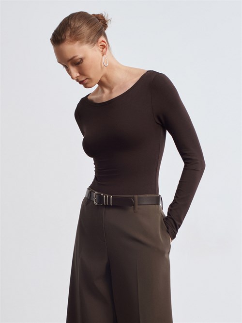 Wholesale Womens Dark Brown Scoop-Neck Bodysuit