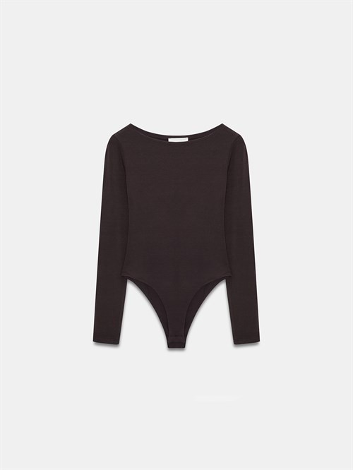 Wholesale Womens Dark Brown Scoop-Neck Bodysuit