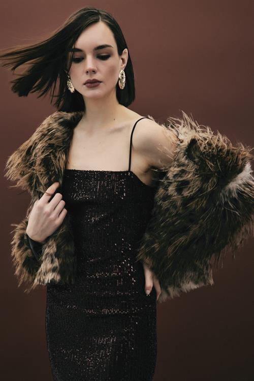 Wholesale Womens Dark Brown Sequined Strappy Party Dress