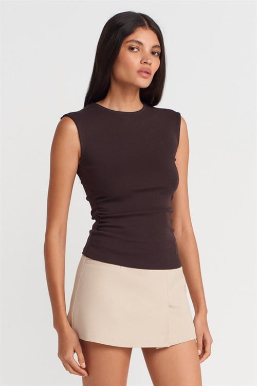 Wholesale Womens Dark Brown Side Gathered T-Shirt