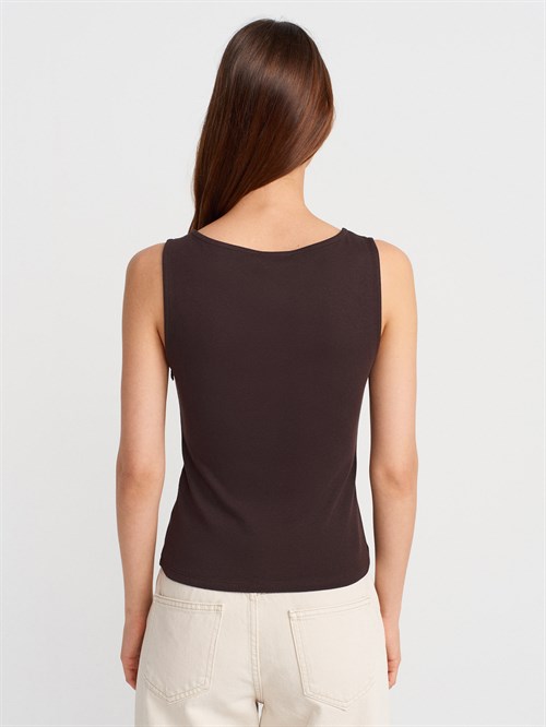 Wholesale Womens Dark Brown Sleeveless Top with Two-Way Zipper