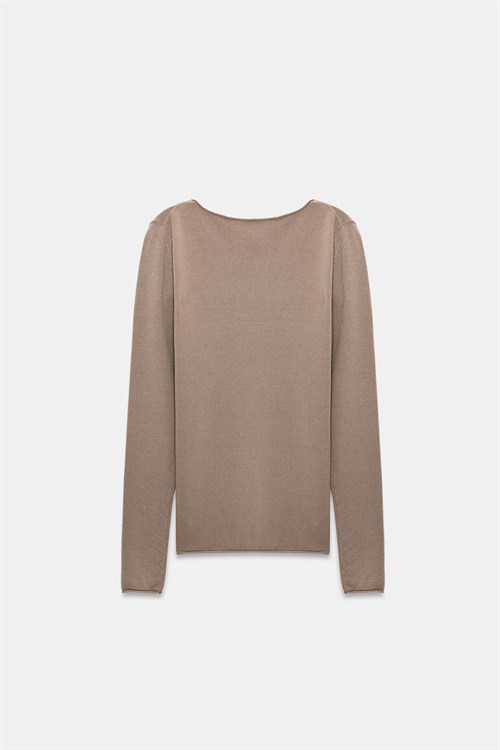 Wholesale Womens Dark Mink Cashmere Lightweight Knit Boat-Neck Sweater
